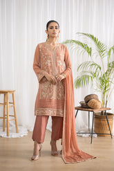 DA-2046 RUST EMBROIDERED KURTA WITH DUPATTA